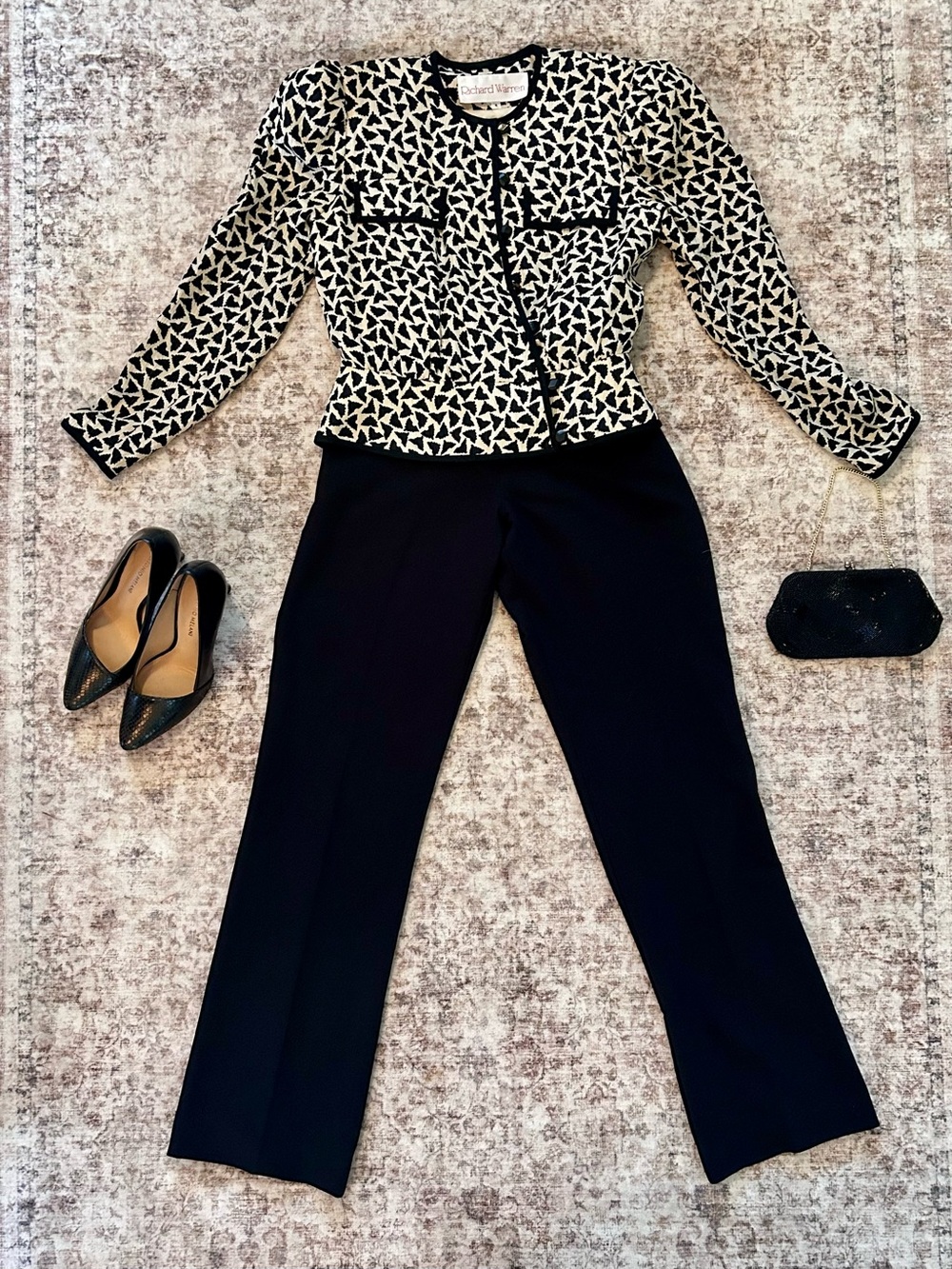Richard Warren Black & Cream Patterned Women's Blazer